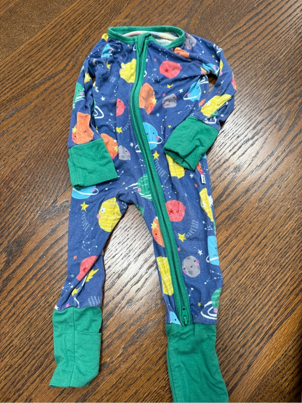 Little Sleepies Navy Space Planet Footed Zipper Pajamas with Green Trim